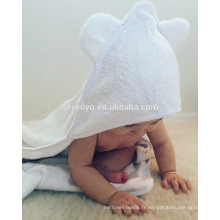 100% coton serviette de bain bébé à capuchon de couleur blanche douce avec des oreilles d&#39;ours HDT-9001 Chine usine